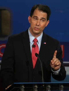 SIMI VALLEY, CA - SEPTEMBER 16: Republican presidential candidate, Wisconsin Gov. Scott Walker speaks during the presidential debates at the Reagan Library on September 16, 2015 in Simi Valley, California. Fifteen Republican presidential candidates are participating in the second set of Republican presidential debates. (Photo by Justin Sullivan/Getty Images)