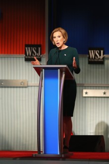 MILWAUKEE, WI - NOVEMBER 10: Republican presidential candidate Carly Fiorina speaks during the Republican Presidential Debate sponsored by Fox Business and the Wall Street Journal at the Milwaukee Theatre November 10, 2015 in Milwaukee, Wisconsin. The fourth Republican debate is held in two parts, one main debate for the top eight candidates, and another for four other candidates lower in the current polls. (Photo by Scott Olson/Getty Images)