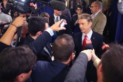 MILWAUKEE, WI - NOVEMBER 10: Republican presidential candidate Senator Rand Paul (R-KY) speaks with members of the media in the spin room after the Republican Presidential Debate sponsored by Fox Business and the Wall Street Journal at the Milwaukee Theatre on November 10, 2015 in Milwaukee, Wisconsin. The fourth Republican debate is held in two parts, one main debate for the top eight candidates, and another for four other candidates lower in the current polls. (Photo by Scott Olson/Getty Images)