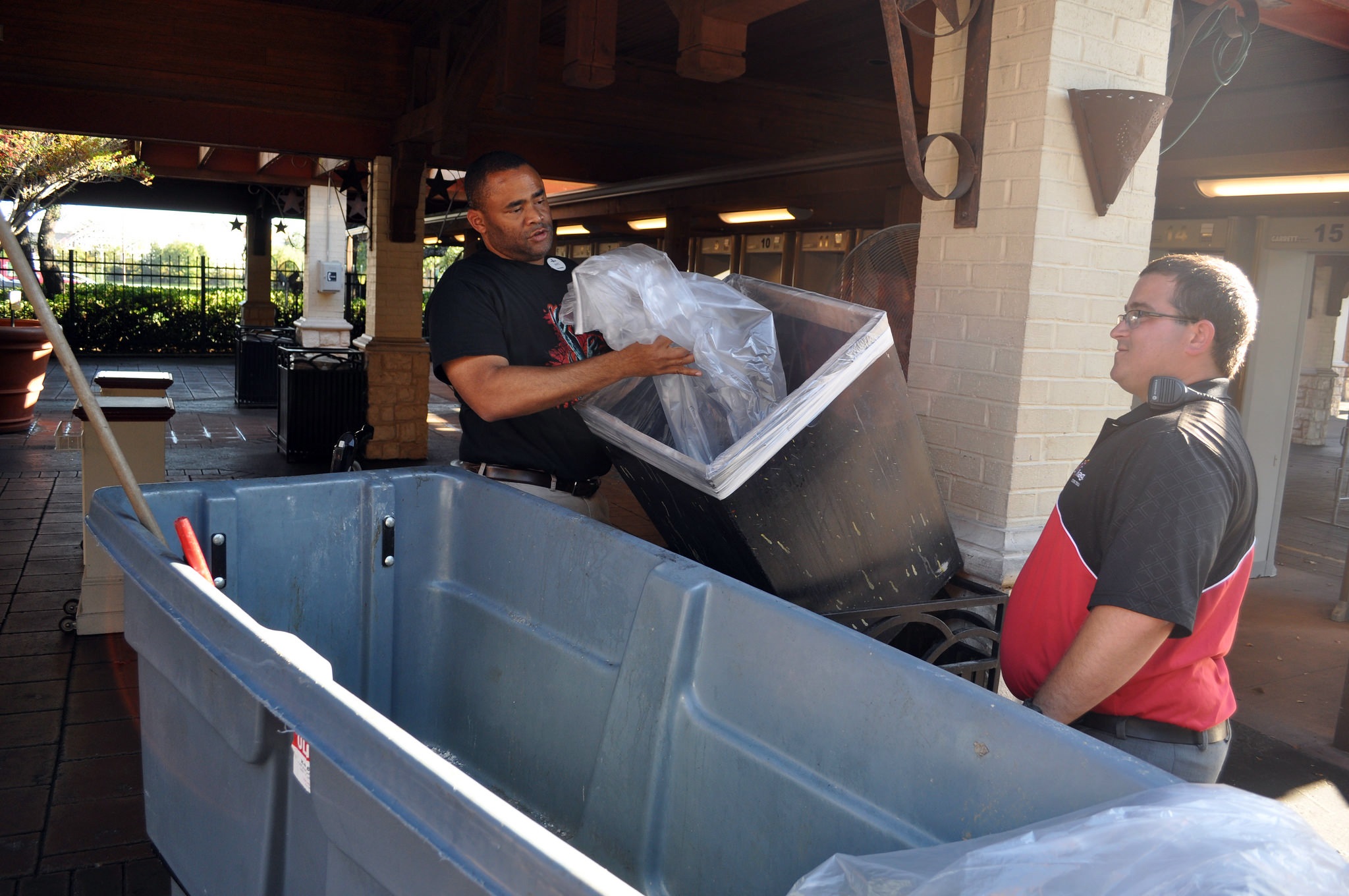 Veasey, left, helps prepare for the park to open. (Photo courtesy of Veasey)