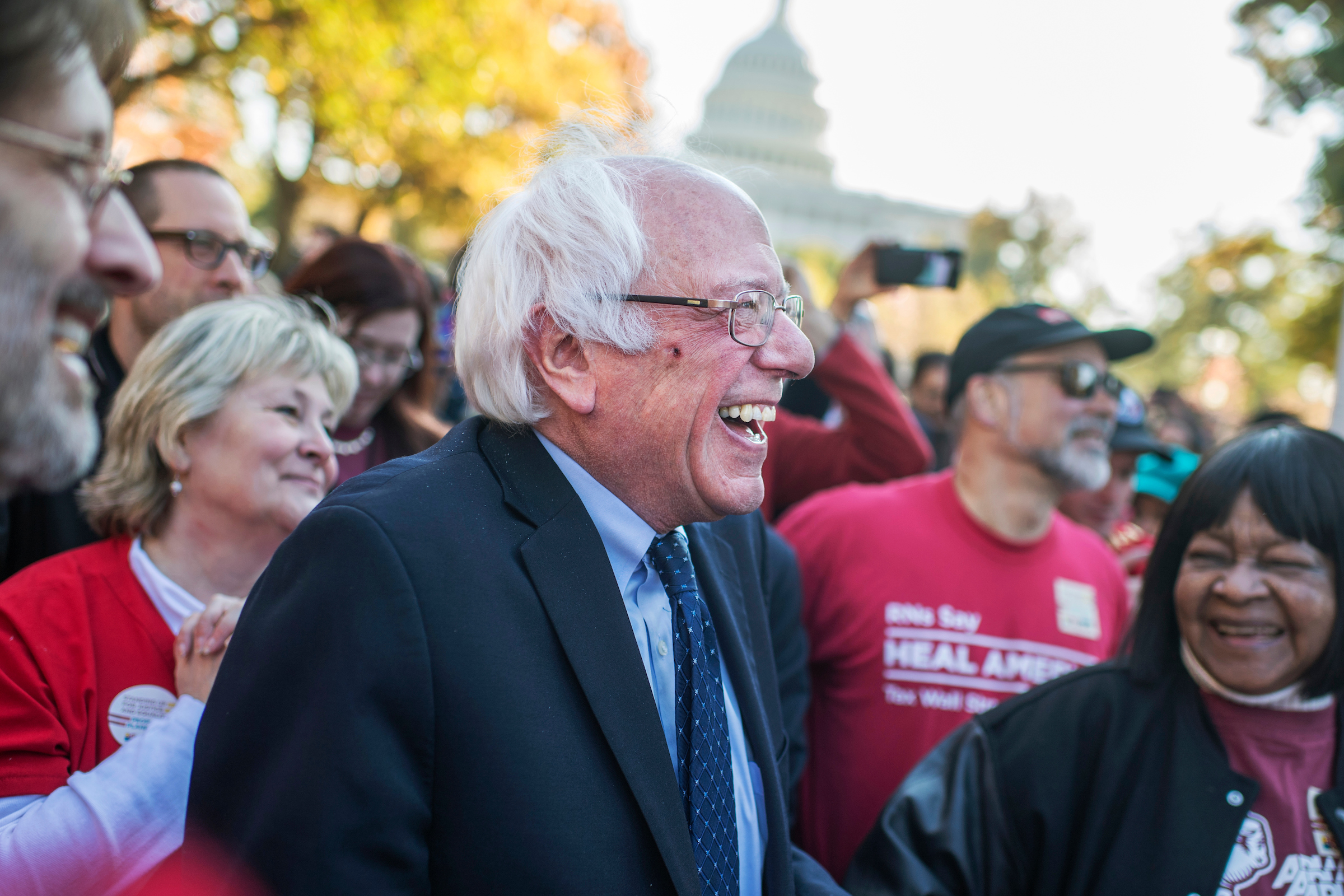 UNITED STATES - NOVEMBER 17: Sen. Bernie Sanders, I-Vt., prepares to speak at a rally held by labor, environmental, and consumer groups in Upper Senate Park to call for economic and social justice, November 17, 2016. (Photo By Tom Williams/CQ Roll Call)