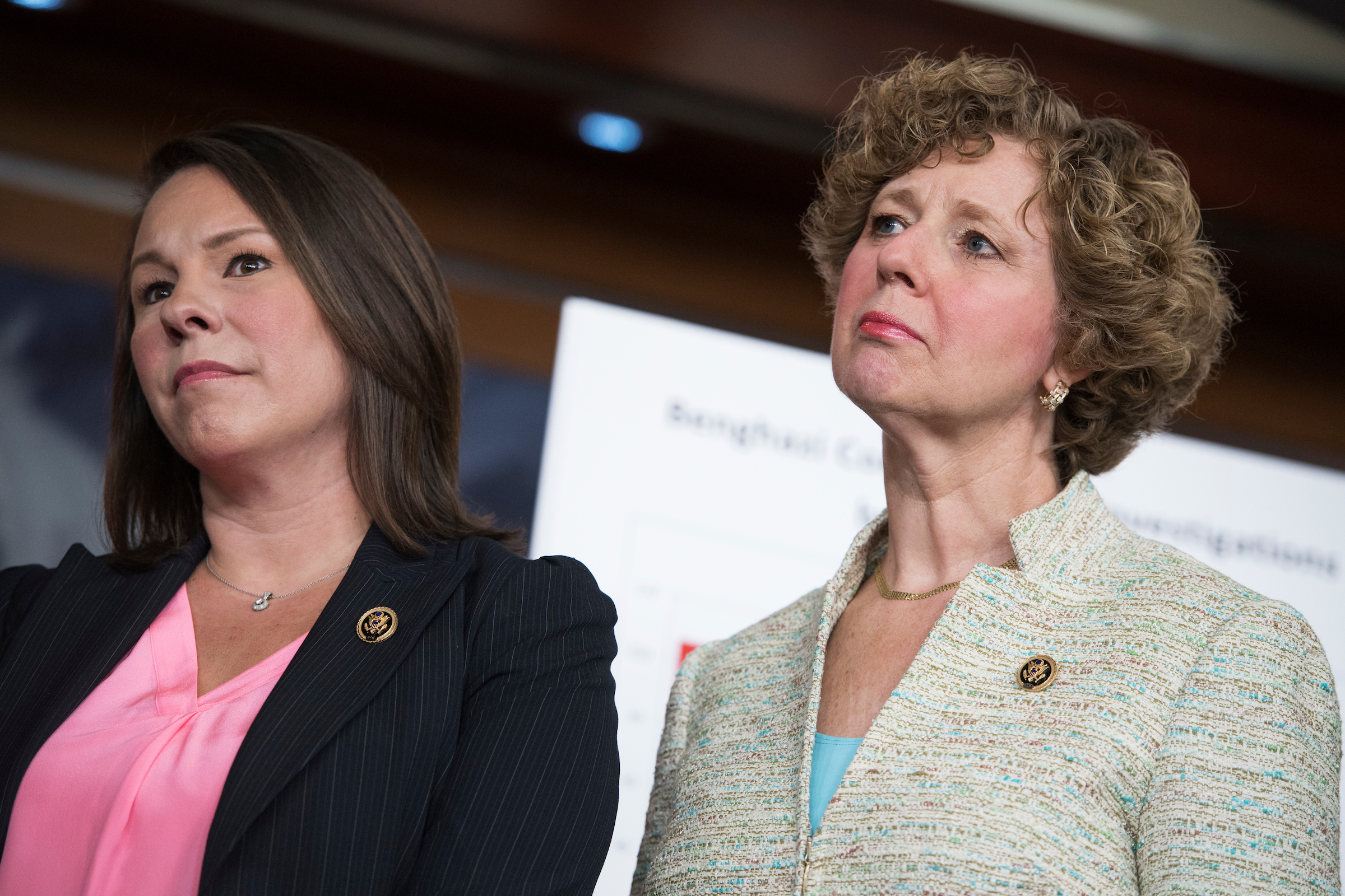 Reps. <a class="memberLink" title="Click to view member info in a new window" href="http://data.rollcall.com/members/31387?rel=memberLink" target="_blank">Martha Roby</a> of Alabama, left, and <a class="memberLink" title="Click to view member info in a new window" href="http://data.rollcall.com/members/44650?rel=memberLink" target="_blank">Susan W. Brooks</a> of Indiana are considered potential candidates for Senate seats in their respective states. (Tom Williams/CQ Roll Call File Photo)