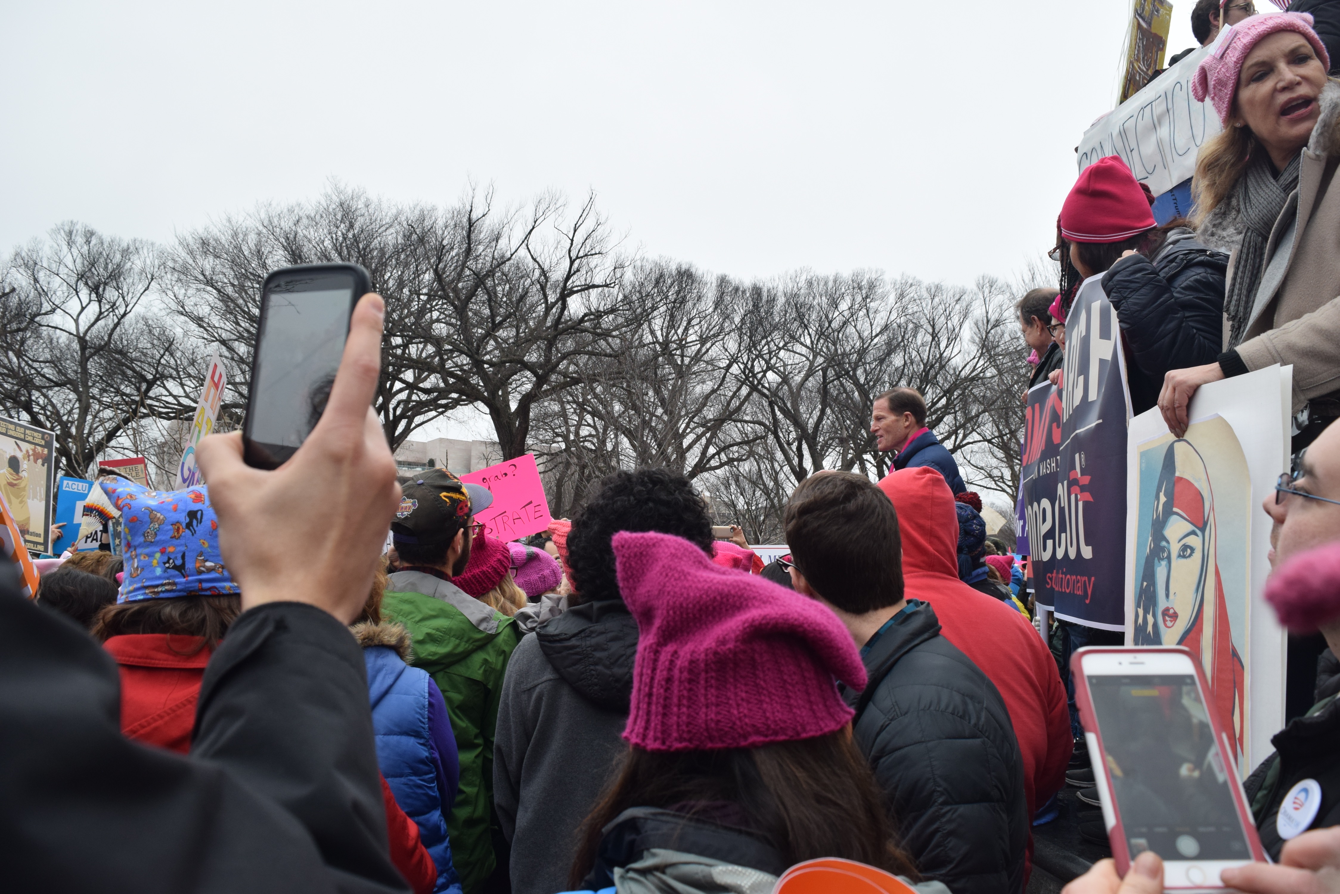 Connecticut Sen. <a class="memberLink" title="Click to view member info in a new window" href="http://data.rollcall.com/members/32157?rel=memberLink" target="_blank">Richard Blumenthal</a> speaks at the Women’s March on Washington on Saturday. (Bridget Bowman/CQ Roll Call)