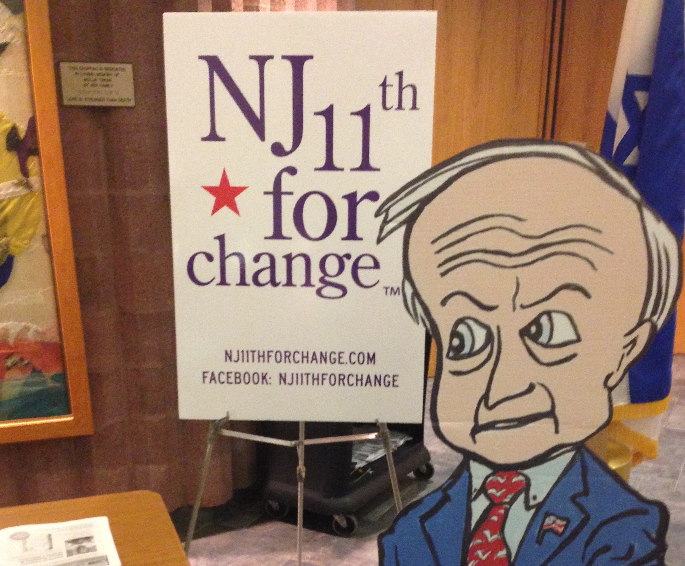 A cardboard cut out of Frelinghuysen stood in for the congressman at a town hall organized by NJ 11th for Change