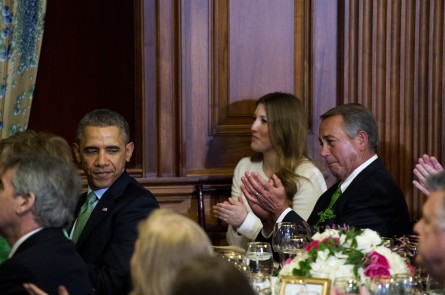 President Barack Obama and Speaker John Boehner, R-Ohio, attend the annual Friends of Ireland Luncheon the Capitol's Rayburn Room in March. (Tom Williams/CQ Roll Call File Photo)