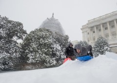 Sledders took to the slopes of the West Front of the Capitol on Saturday, as snow continued to pile up around the Washington area. (Bill Clark/CQ Roll Call)