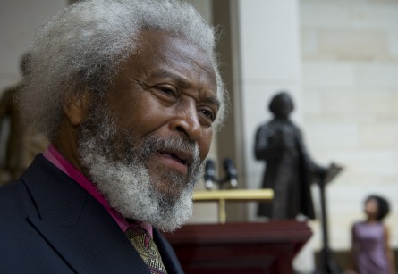 Michael E. Crutcher, Sr. of Historical Presentations and an impersonator of Fredrick Douglass, was on hand for the statue dedication ceremony in Emancipation Hall in the Capitol Visitors Center of the U.S. Capitol. (Douglas Graham/CQ Roll Call.)