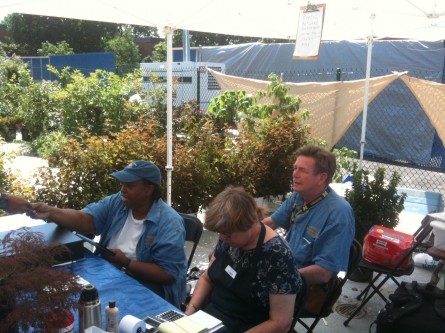 From left, Melinda Hunter, Cary Caldwell and Rob Larsen of Frager's Hardware at the store's relocated garden retail spot at Eastern Market on Tuesday. (Jason Dick/CQ Roll Call.)