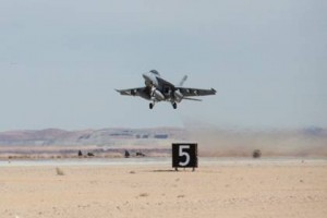 An F/A-18 Super Hornet prepares for landing during flight testing. Lockheed Martin photo
