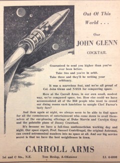 An ad from Col. Glenn's visit, promising a cocktail that was out of this world.