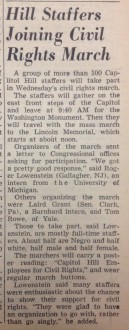 Published the morning of the Civil Rights March on Washington in 1963, Roll Call estimated that 100 Hill staffers would participate in the March.