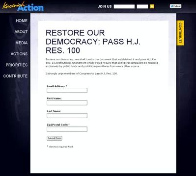 Screenshot of cached Kucinich Action PAC page