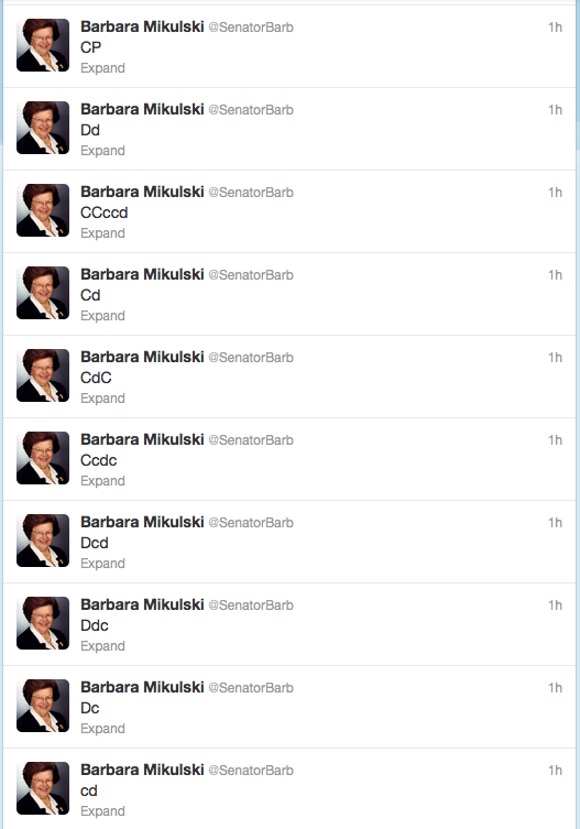Screenshot of Sen. Mikulski's Twitter feed