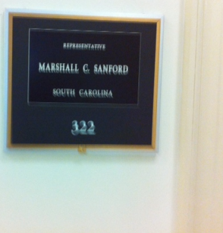The nameplate for the newest member of the House forgoes the use of "Mark" with "Sanford." (Photo courtesy of HOH tipster.)
