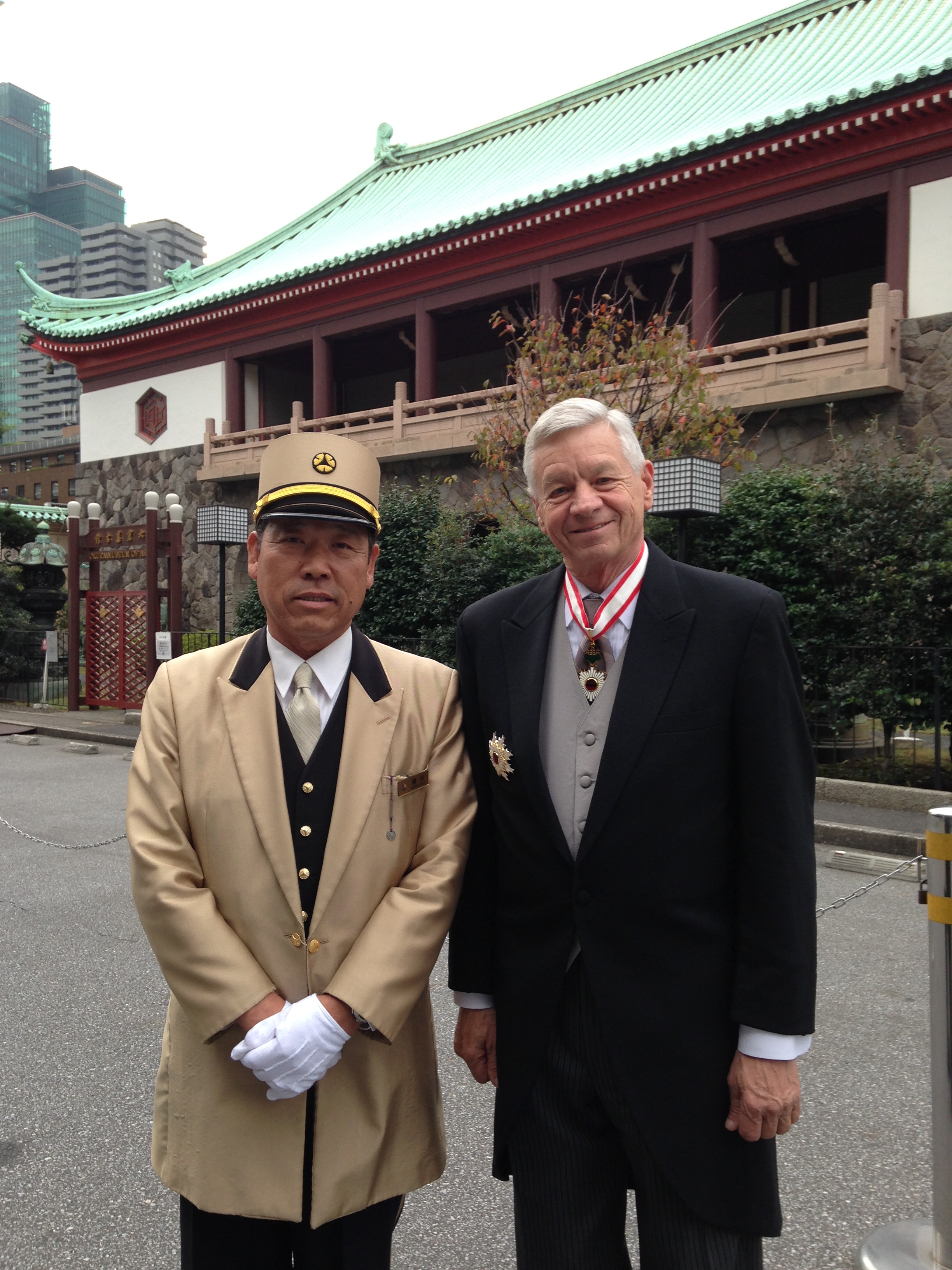 Rep. Tom Petri wearing his Order of the Rising Sun, Gold and Silver Star awards in Japan. (Courtesy Tom Petri)