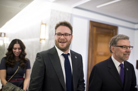 Seth Rogen, center, came to the Hill to advocate for research on Alzheimer's Disease. (Bill Clark/CQ Roll Call)