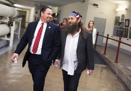 McAllister, left, seen here with Duck Dynasty's Willie Robertson, will play ball next month. (Tom Williams/CQ Roll Call File Photo)