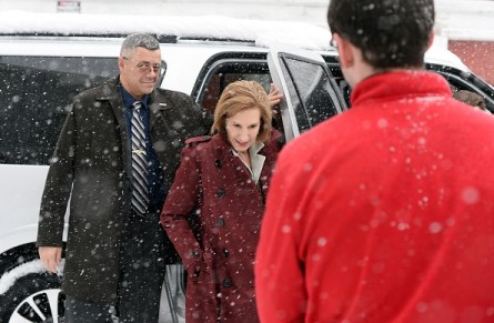 Fiorina arrives at an addiction recovery roundtable at the Hope for NH Recovery center in Manchester, N.H., on Friday. (Jewel Samad/AFP/Getty Images)