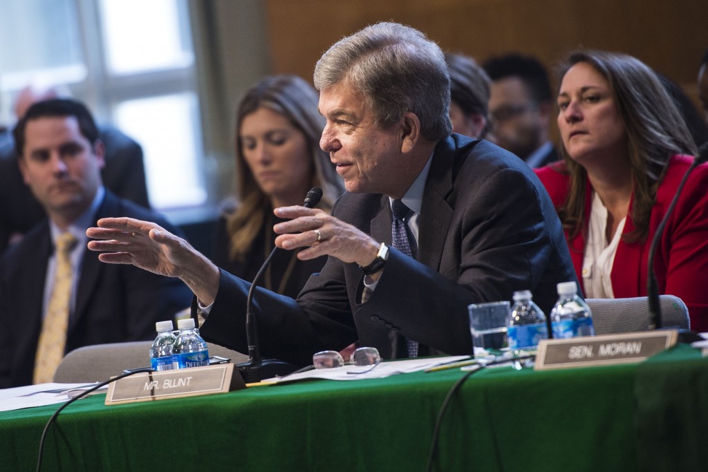 Sen. Roy Blunt of Missouri speaks during a Senate Appropriations meeting to markup the legislative branch spending bill. (Al Drago/CQ Roll Call)