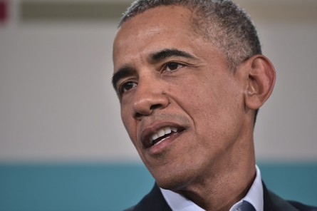 President Barack Obama speaks during a press conference following a meeting of the Association of Southeast Asian Nations at the Sunnylands estate in California. (Photo by MANDEL NGAN/AFP/Getty Images)