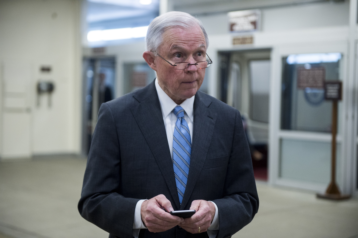 UNITED STATES - JANUARY 27: Sen. Jeff Sessions, R-Ala., gets off the Senate subway as he arrives for the Senate Republicans' policy lunch on Wednesday, Jan. 27, 2016. (Photo By Bill Clark/CQ Roll Call)