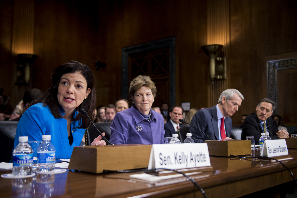 From left, Ayotte, Shaheen, Portman and Gov. Peter Shumlin, testify at a Judiciary hearing. (Bill Clark/CQ Roll Call)