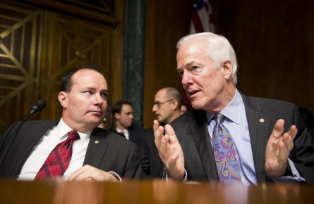 Cornyn, right, blamed Democrats for the impasse, but several of his GOP colleagues, such as Lee, left, voted to sustain a filibuster on the energy bill. (Bill Clark/CQ Roll Call File Photo)