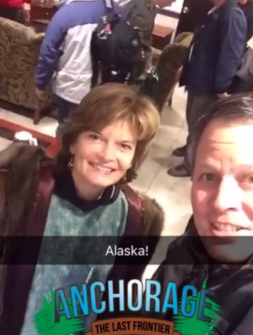 Daines, right, documented the field hearing in Alaska with Murkowski and others on Snapchat.